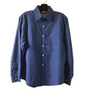 Talbots Shirt Women’s 6 Blue Houndstooth Wrinkle Resistant Top Blouse